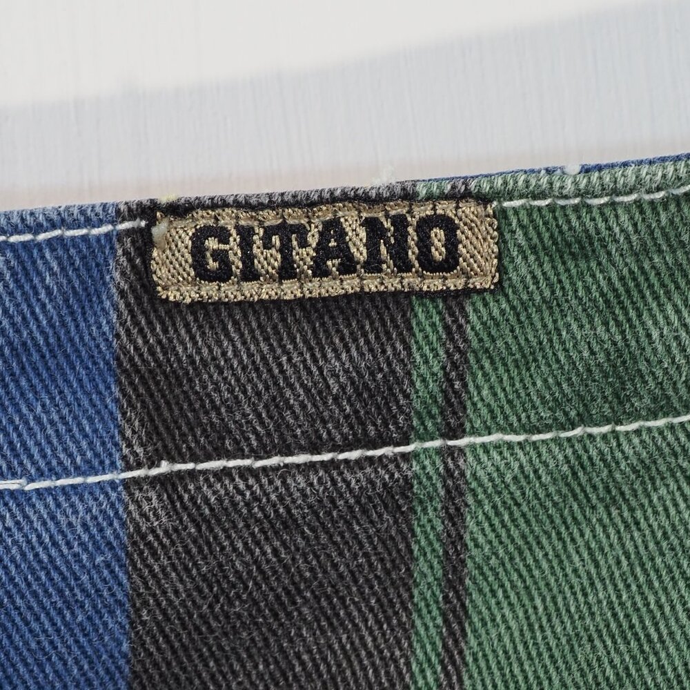 Vintage Gitano Skirt Women 11 12 Green Blue Stripe Wrap Raw Edge Hippie Retro - Picture 9 of 10